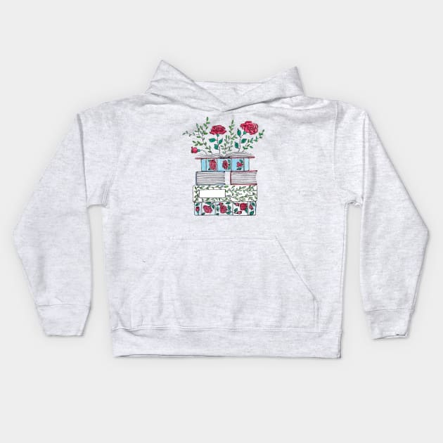 Blooming Stack of Books Kids Hoodie by BiblioartsbyEmma